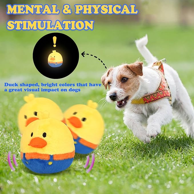 Rechargeable Interactive Moving Dog Toys, Automatic Crazy Jumping Duck for Boredom, Attractive Squeaky Plush Duck Covers A Talking Bouncing Ball with Recording Playback, Puppy Toys to Keep Them Busy-Mewly Pet
