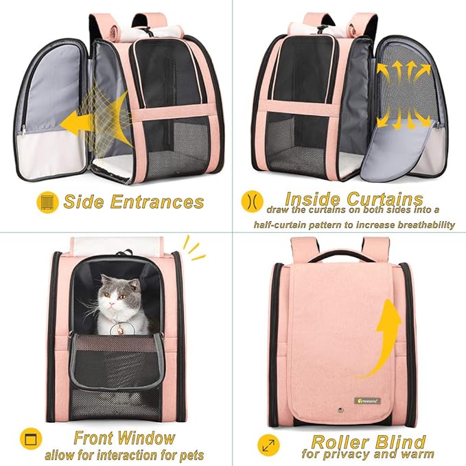 Texsens Pet Carrier Backpack with Window Blind for Small Cats Dogs, Ventilated Design, Safety Straps, Buckle Support, Collapsible, Designed for Travel, Hiking, Winter Outing, Outdoor, Go to Vet-Mewly Pet