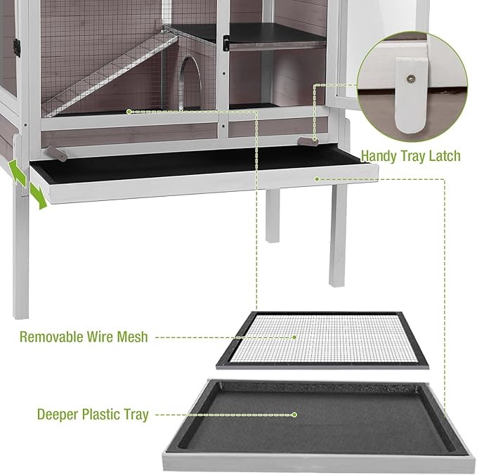 GUTINNEEN Rabbit Hutch Guinea Pig Cages Indoor with Stand Wooden Small Animals Cage Hutch Hamster Cage with Hideout,Pull Out Tray, Anti Chew Ramp(Brown)-Mewly Pet