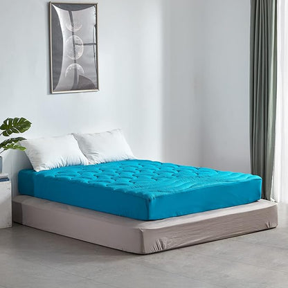 SLEEP ZONE Cooling Twin Mattress Topper for Single Bed, Premium Zoned Quilted Mattress Pad, Fitted Mattress Protector Cover, Machine Wash Durable, Deep Pocket 8-21 inch, Teal, Twin