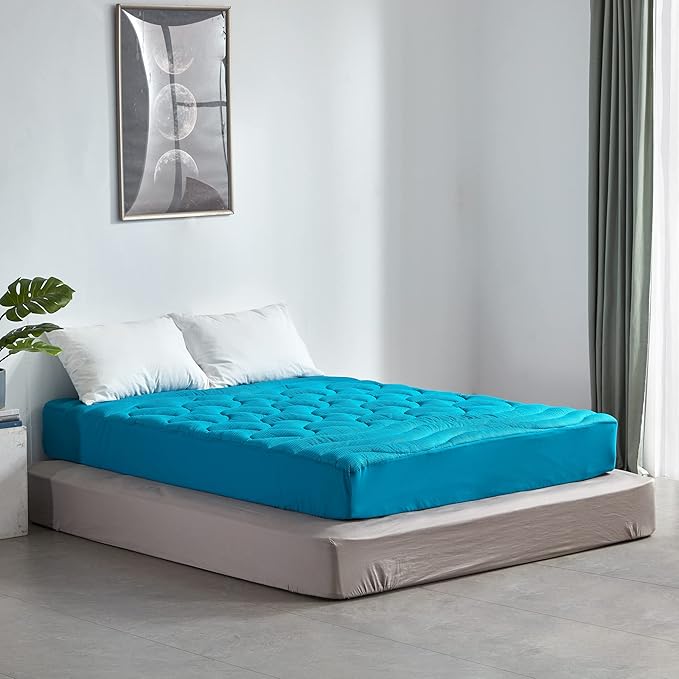 SLEEP ZONE Full Size Cooling Mattress Pad for Double Bed, Premium Zoned Quilted Mattress Topper, Wrap Around Mattress Protector Cover, Machine Wash Durable, Deep Pocket 8-21 inch, Teal, Full
