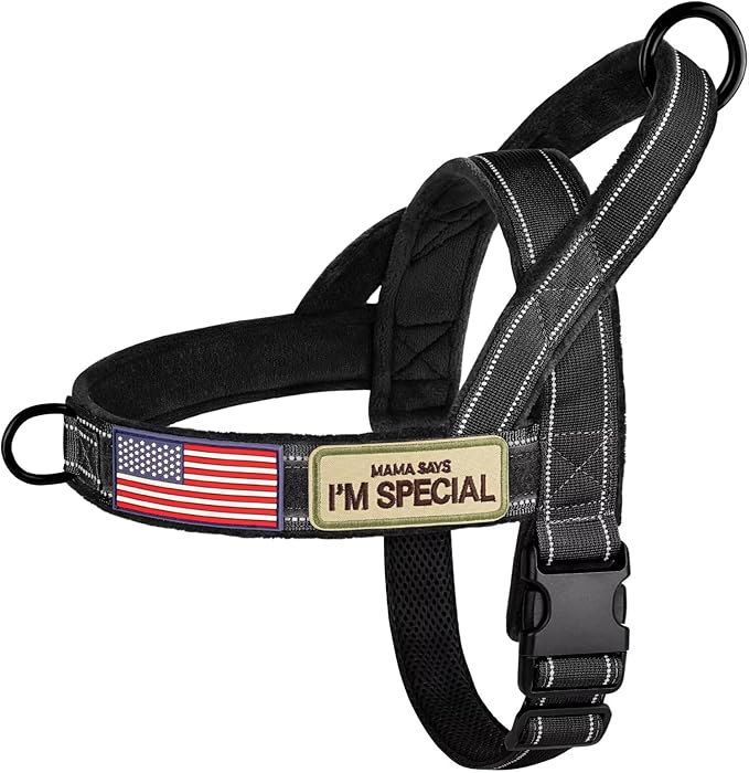 Forestpaw No Pull Dog Harness - Soft Flannel Padded Tactical Dog Vest Harness with Quick Release Buckle, Adjustable Reflective Pet Harness for Medium Large Dogs Walking Training,Black L-Mewly Pet