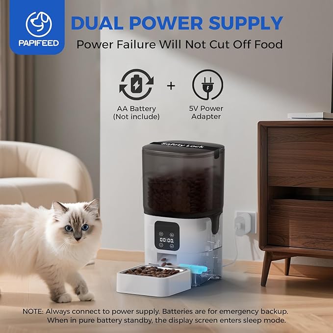 PAPIFEED 6L Automatic Cat & Small Dog Feeder - Programmable Pet Feeder with 36 Daily Meals, Detachable Stainless Steel Bowl, 25 Cup Capacity Smart Food Dispenser for Easy Cleaning-Mewly Pet