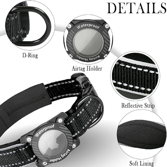 Upgraded AirTag Dog Collar, IP68 Waterproof Dog Collar with Apple Air Tag Holder, Reflective Adjustable Heavy Duty Dog Collars with Soft Padded for Small, Medium and Large Dogs,Black, XL-Mewly Pet