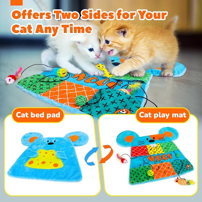 AWOOF Cat Mat, Cute Soft Catnip Mat, Cat Activity Mat Machine Washable Catnip Toys Interactive Cat Toys for Indoor Cats (Mouse Shape)-Mewly Pet
