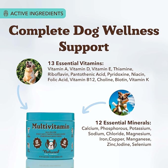 Natural Dog Company 25 in 1 Multivitamin for Dogs – Daily Soft Chews with Vitamins, Minerals & Antioxidants, Immune & Joint Support, for All Ages, Sizes & Breeds, Bacon & Peanut Butter – 90 Count-Mewly Pet