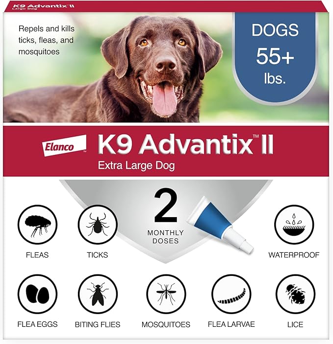 K9 Advantix II XL Dog Vet-Recommended Flea, Tick & Mosquito Treatment & Prevention | Dogs Over 55 lbs. | 2-Mo Supply-Mewly Pet