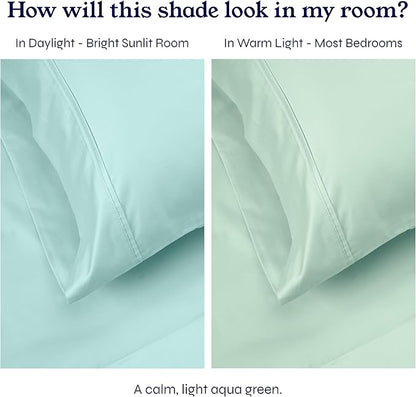 California Design Den Twin XL Sheet Sets - Soft 400 Thread Count Sateen, Natural 100% Cotton Sheets Set with Deep Pockets, Cooling and Durable Bedding - Seafoam
