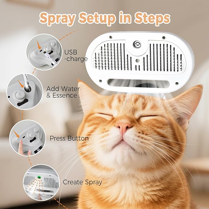 Cat Steam Brush with 600W High-Power Pet Dryer, Pet Spray Hair Removal Comb, 5 in 1 Cat & Dog Brush for Shedding, Includes Shampoo(Wired)-Mewly Pet