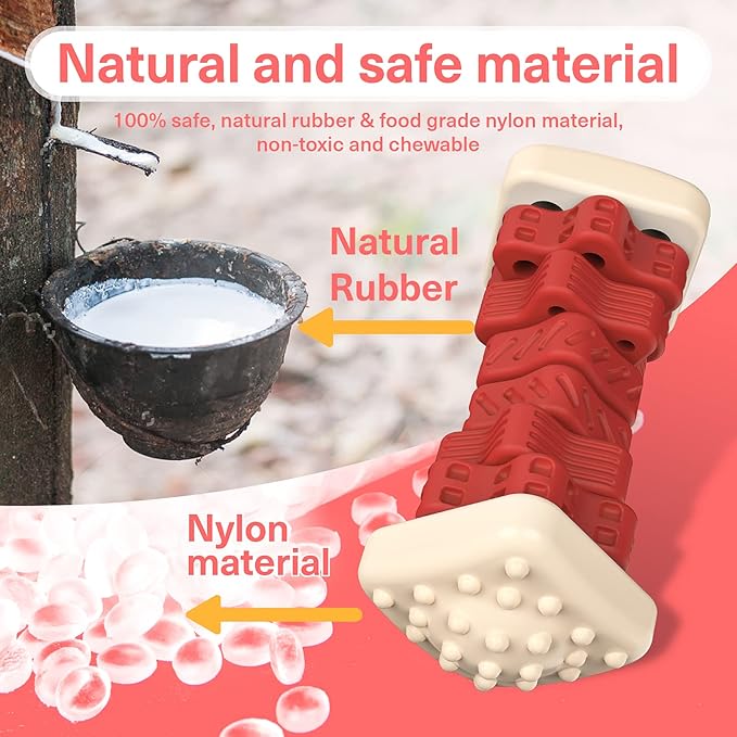 PcEoTllar Dog Toys for Aggressive Chewers, Indestructible Dog Chew Toys, Safe Rubber, for Large Medium Small Dogs - Red -M-Mewly Pet