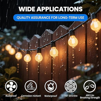Globe String Light Suspension Kit, Outdoor Light Guide Wire, Vinyl Coated Stainless Steel Steel Cable，Include 300ft Transparent PVC and 304 Stainless Steel Wire Cable, Turnbuckle and Hooks
