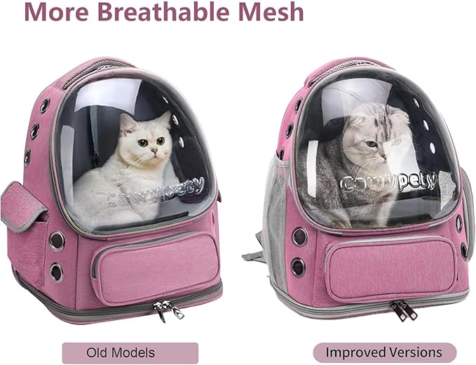 Cat Backpack Carrier, Breathable Cat Carrier Large Space Bubble Pet Backpack for Kitty Small Dog up to 15lbs, Transparent & Foldable Pet Carrier for Travel Hiking（Pink）-Mewly Pet
