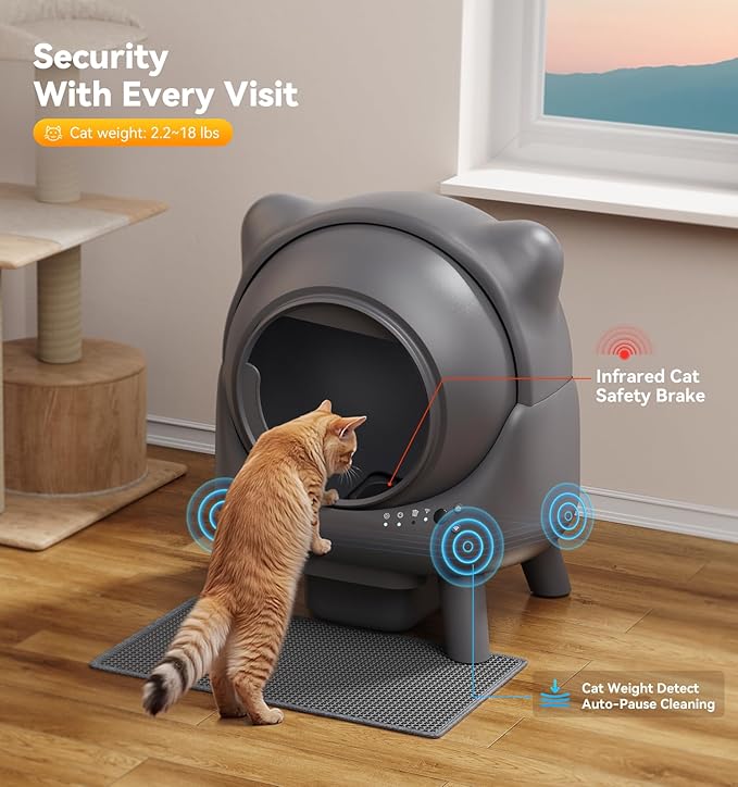 Self Cleaning Litter Box, Automatic Litter Box, FEELNEEDY Odor Control Robot, Cat Ears Design, 65L APP Real-Time Monitor, Cat Litter-Boxs for Multiple Cats, Safety Sensors, with 1 Trash Bag-Mewly Pet
