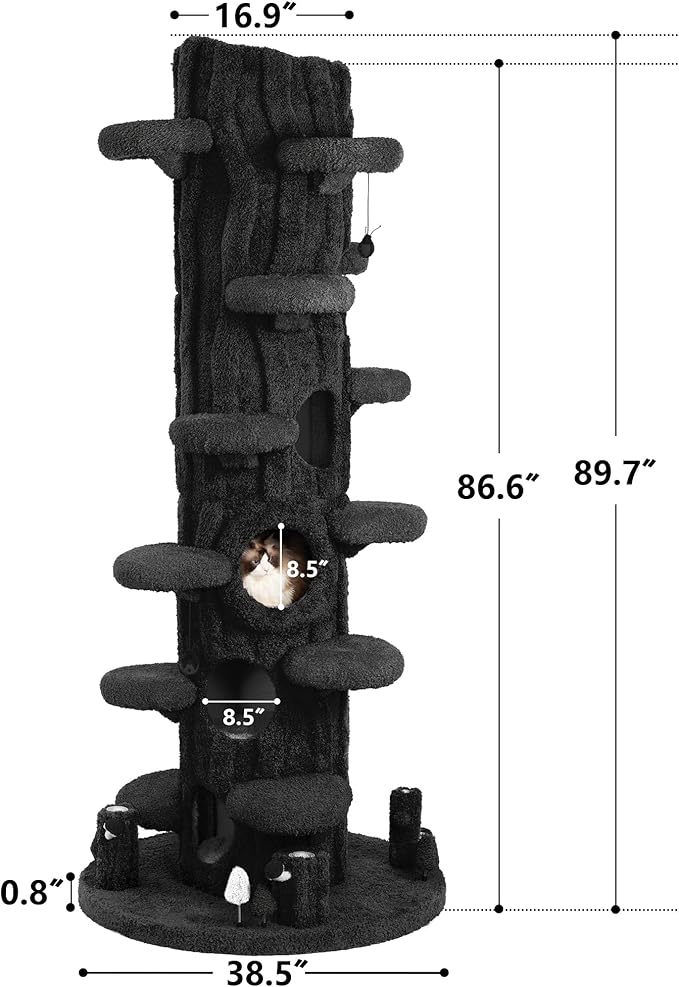 Luxury Cat Tree Tower for Indoor Cats,88.6" Tall Cat Tree,Multi-Level Furniture Activity Center with Scratching Posts Stand House Condo Funny Toys Kittens Pet Play House, Black-Mewly Pet