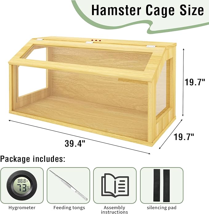 40" Large Hamster Cage, Chewproof Gerbil Cages and Habitats, Openable Top Roof Window with Silencing Pad, Wooden Guinea Pig Cage for Small Animals, Dwarf and Syrian Hamster, 40 x 20 x 20 Inches-Mewly Pet