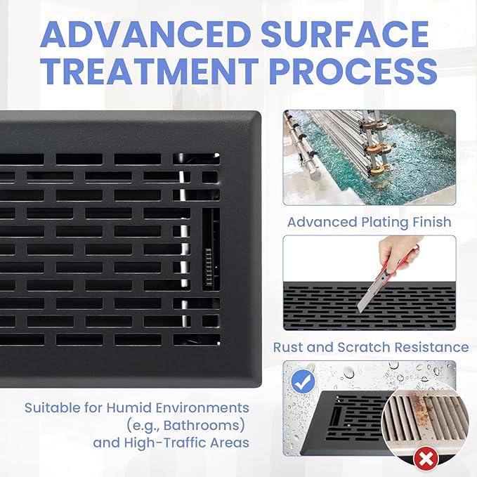 4x10 Inches 2 Pack Heavy Duty Walkable Floor Register - Easy Adjust Air Supply Lever Decorative Floor Vent Covers - Boston Design Vent Covers for Home - Matte Black