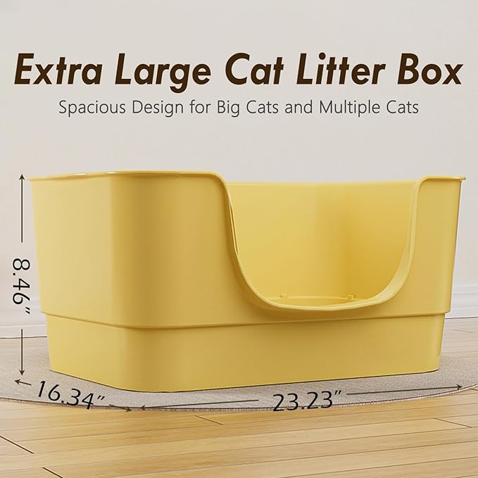 Extra Large Cat Litter Box with High Sides,23.23"×16.34"×8.46",Jumbo Kitty Litter Box with Low Entry,XL Cat Boxes for Indoor Cats,Easy to Clean,Anti-Splashing (Yellow)-Mewly Pet