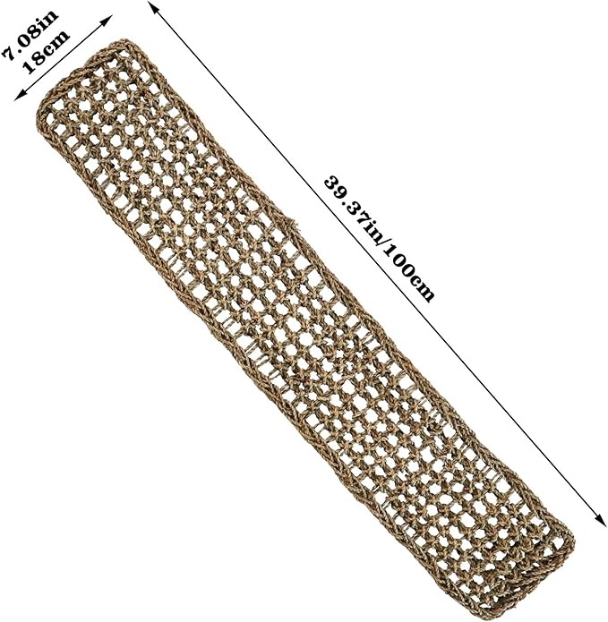 39 x 7 Inches Seagrass Mat, Natural Seagrass Woven Net, Bird Hammock Mat with Hooks, Cage Accessories, Climbing Rope Ladder Chew Toys for Cockatiel, Hamster, Guinea Pig, Rats, Parakeet-Mewly Pet