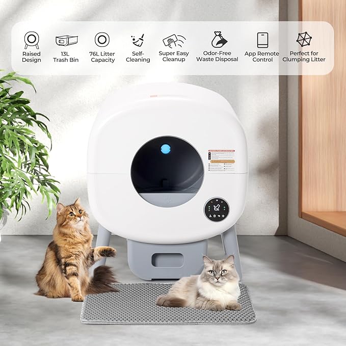 Automatic Cat Litter Box Self Cleaning for Multiple Cats – XL Smart Litter Box with App Control, Odor-Free Waste Disposal, Quiet Operation, Safety Sensors, Compatible with Clumping Litter-Mewly Pet