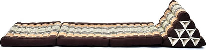 Leewadee - Comfortable Japanese Floor Mattress - Thai Floor Bed with Triangle Cushion - Futon Mattress - Thai Massage Mat, 67 x 21 inches, Brown, Kapok Filling