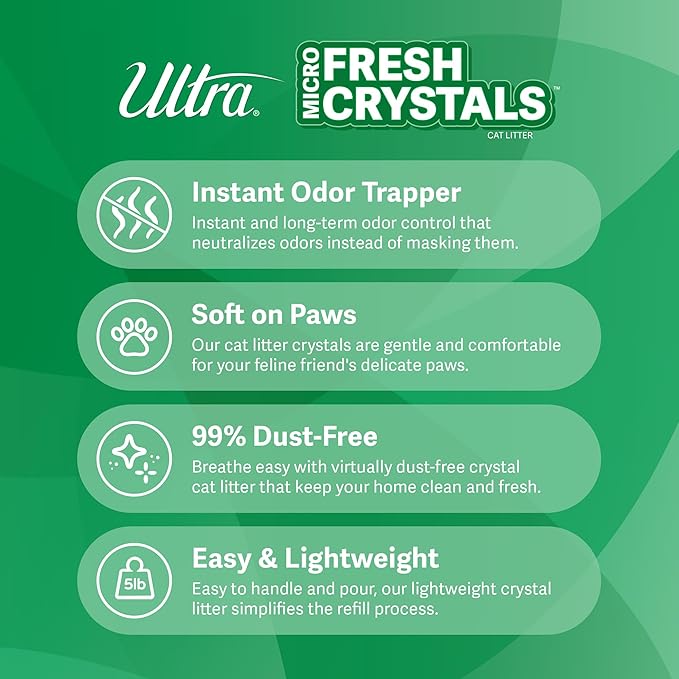 Ultra Fresh Scented Micro Crystals Premium Cat Litter - 99.9% Dust Free, Soft on Paws - 5 Lbs.-Mewly Pet
