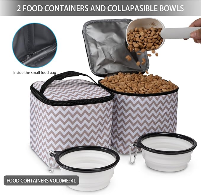 BAGLHER Pet Travel Bag, Double-Layer Pet Supplies Backpack (for All Pet Travel Supplies), Pet Travel Backpack with 2 Silicone Collapsible Bowls and 2 Food Baskets BLW-Mewly Pet