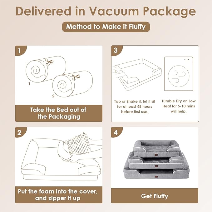 EHEYCIGA Orthopedic Dog Beds Large Sized Dog, Waterproof Memory Foam Pet Bed with Sides, Non-Slip Bottom Large Pet Bed with Washable Removable Cover, Grey-Mewly Pet