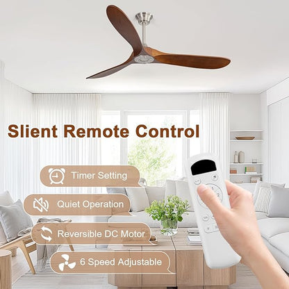 Sofucor 60 Inch Ceiling Fan No Light, Solid Wood Ceiling Fans Without Lights for Indoor/Outdoor, Remote Control, Reversible DC Motor, 3 Blades Modern Ceiling Fans for Patio, Living Room, Farmhouse