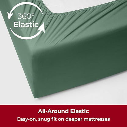Mellanni Extra Deep Split King Sheets - 5 PC Iconic Collection Bedding - Hotel Luxury, Ultra Soft, Cooling Bed Sheets - Wrinkle, Fade, Stain Resistant (Split King, Emerald Green)
