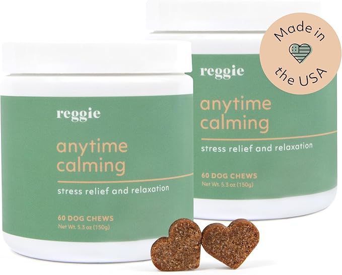 Reggie Anytime Calming Chews for Dogs | Natural Calming Dog Treats to Reduce Hyperactivity, Separation Anxiety, & Stress | Vet-Approved & Ideal for All Ages, Breeds, and Sizes (120 Count)-Mewly Pet
