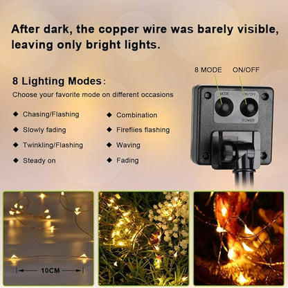 Brizled 2 Pack Solar String Lights, Total 132FT 400 LED Outdoor Solar Fairy Lights, 8 Modes Solar Twinkle Lights, Waterproof Mini LED Solar String Lights for Christmas Garden Party Decor, Warm White
