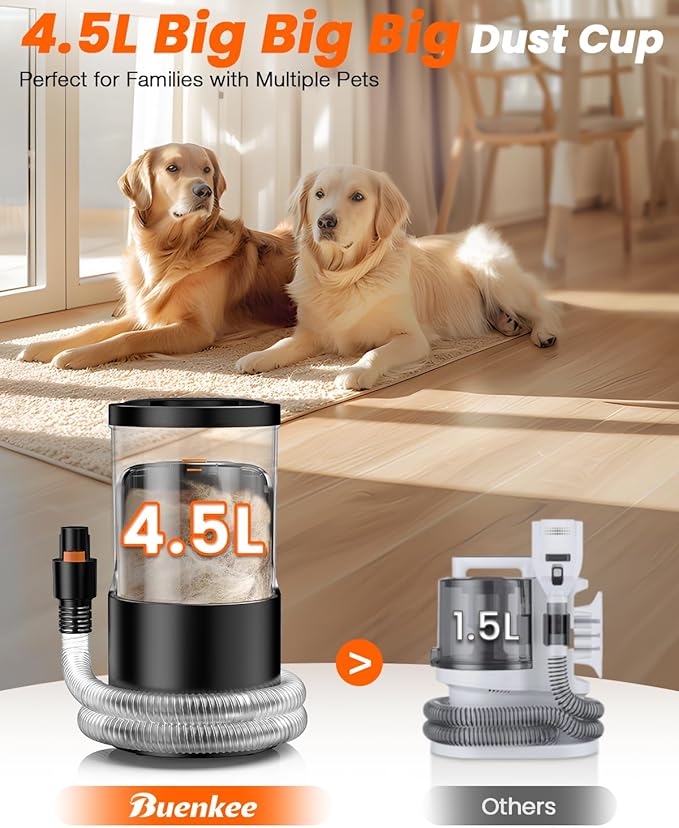 Dog Grooming Vacuum, 4.5L Extra-Large Dust Cup Dog Grooming Kit, 14000Pa High-Suction Pet Groomer with Clippers, Low-Noise All-in-One Shedding Control Set for Home Use-Mewly Pet