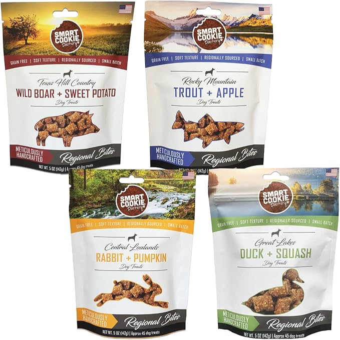 Smart Cookie All Natural Soft Dog Treats - 4 Flavor Variety Pack (5oz Each) - Healthy Dog Treats for Dogs & Puppies with Allergies, Sensitive Stomachs - Chewy, Grain Free, Made in USA-Mewly Pet