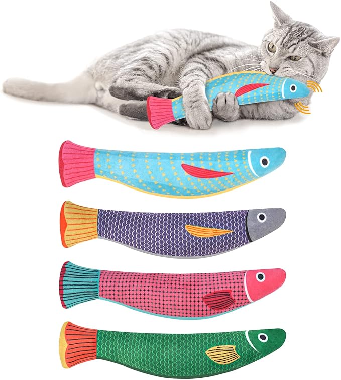 4Pcs Catnip Toy, Plush Cat Toys with Jingly Bell, Bite Resistant Chew Toys, Catnip Filled Cartoon Cat Teething Chew Toy for All Cats-Mewly Pet