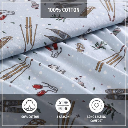 Eddie Bauer - King Sheets, Cotton Flannel Bedding Set, Brushed For Extra Softness, Cozy Home Decor (Snow Days, King)