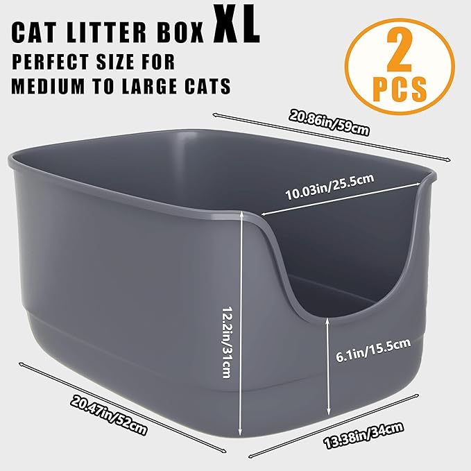 Gefryco Jumbo Cat Litter Box with High Sides, Extra Large for Muti Cats Open Big Cat Litter Box Anti-Splashing, High Wall Litter Tray for Indoor Medium and Large Cats(2Pack)-Mewly Pet