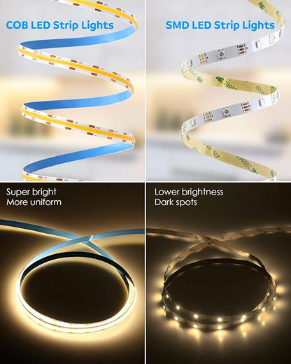 Aclorol COB LED Strip Lights for TV 5V USB Powered Warm White 6.56FT 320Leds/M COB Flexible Light Strip TV Led Backlight for Bedroom Under Cabinet Kitchen DIY Lighting Project 3000K CRI85+ 2M