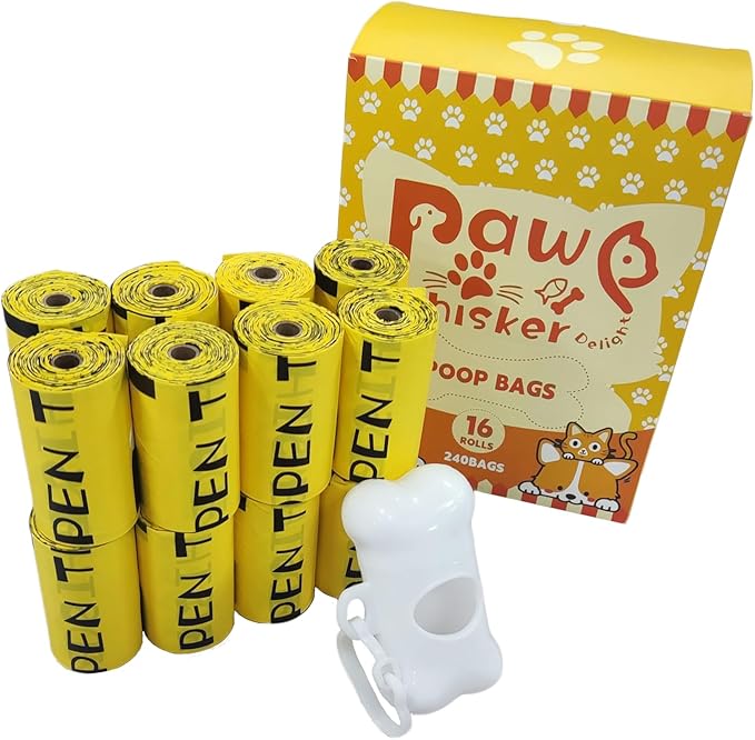 Dog Poop Bag, Biodegradable, Waste Bags with Dispensers, Guaranteed Leak Proof and Extra Thick, Certified Home Compostable, Plant-Based Dog Waste Bags, Eco-Friendly, 240 counts 16 rolls (Yellow, 16)-Mewly Pet