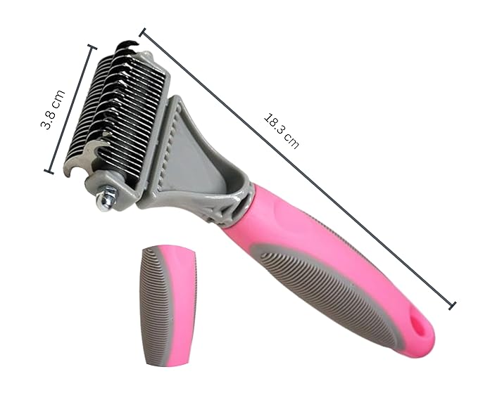 3-in 1 Dog & Cat Grooming Supplies- Self-cleaning Slicker Brush, Deshedding Rake Comb, And Finger Toothbrush For Dogs & Cats | Perfect For Pet Grooming Kit, Dematting And Dental Tool (pink)-Mewly Pet