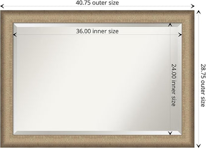 Amanti Art Bronze Bathroom Mirror for Over Sink, 29x41 Elegant Brushed Bronze Rectangle Vanity Mirror, Large Casual Frame, Hangs Horizonally and Vertically, Bathroom Wall Decor, Beveled Edge