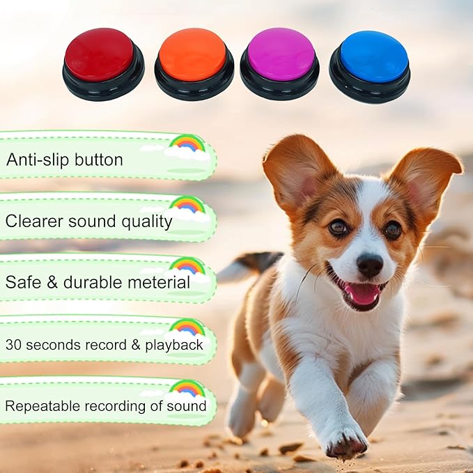 Set of 4 Dog Buttons for Communication, Voice Recordable Buttons for Classroom, Dog Training Talking Buttons Starter Set, Pet Easy Speaking Buttons Tools
