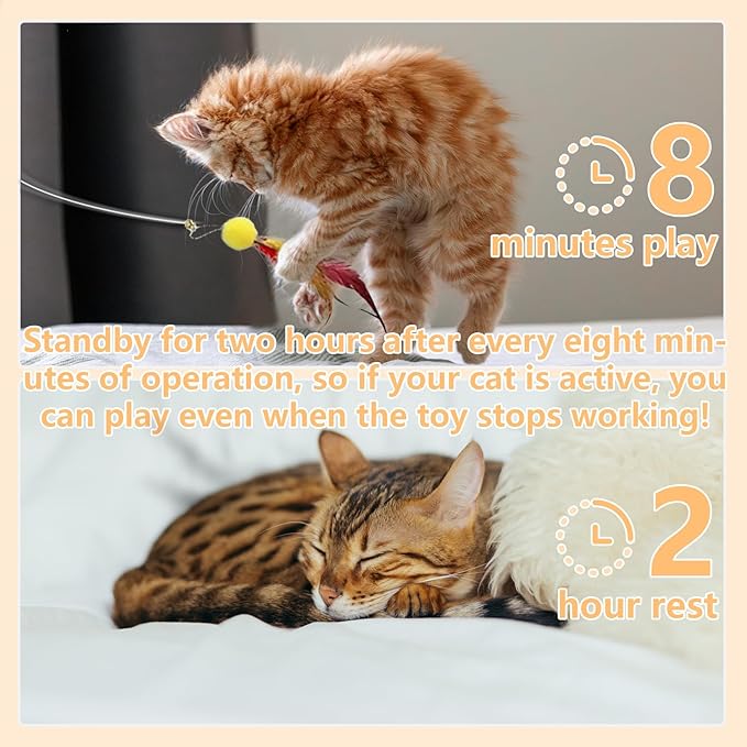 Cat Toys Interactive for Indoor, Cats Toy Hanging Door Electric for Bored, Feather Toy Kitten Rechargeable Door Hanging Automatic String with 4pcs Feather Toys, White-Mewly Pet