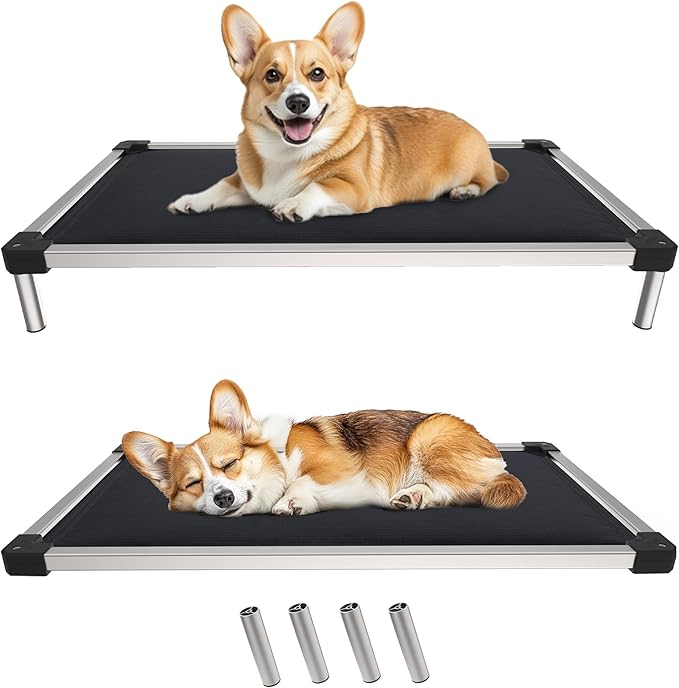 FXW TitanNest Chew-Proof Elevated Dog Bed, Raised Cot for Indoor/Outdoor/Camping Use, Durable & Washable Padded Pet Bed for Medium Dogs, 41.0" L x 27.0" W x 5.0" H, Black-Mewly Pet