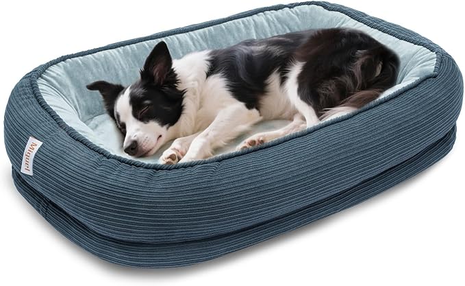 Orthopedic Dog Bed for Large Size Dog Washable Cover, Egg Crate Foam Bed for Senior Dogs,Oval Kennel Bed, Pet Couch Bed with Four Sided Bolster, Removable Washable Cover Non-Slip Bottom, Haze Blue-Mewly Pet