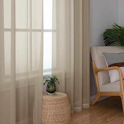 Aiyufeng Taupe Sheer Curtains 63 Inches Long 2 Panels Set, Semi Transparent Voile Rod Pocket Sheer Window Drapes for Bedroom Bed Canopy Living Room Dining Wedding Party Backdrop, 40W x 63L inch