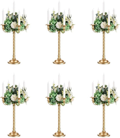 Sziqiqi 21in Gold Candelabra Tall Taper Candlestick for Candle Floral Metal Candle Holders Table Centerpiece for Wedding Party Event Room