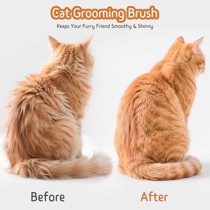 Self Cleaning Slicker Brush, 2-in-1 Cat Brush for Shedding, Skin Friendly Grooming Tool for Long & Medium-Long Hair Pets, Adjustable Bristle Length with Dematting Comb for Cats, Dogs (Orange)-Mewly Pet
