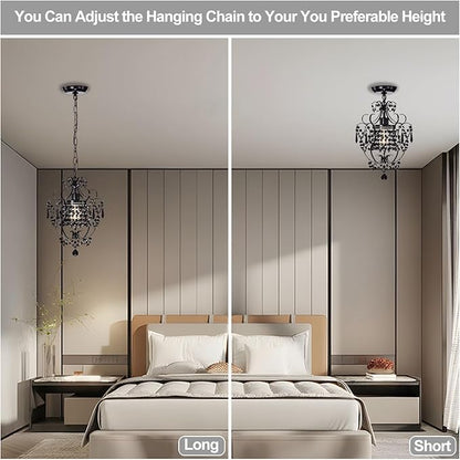 Black Chandelier Small Crystal Chandelier Lighting Modern Mini Hanging Light Fixtures with 1 Light