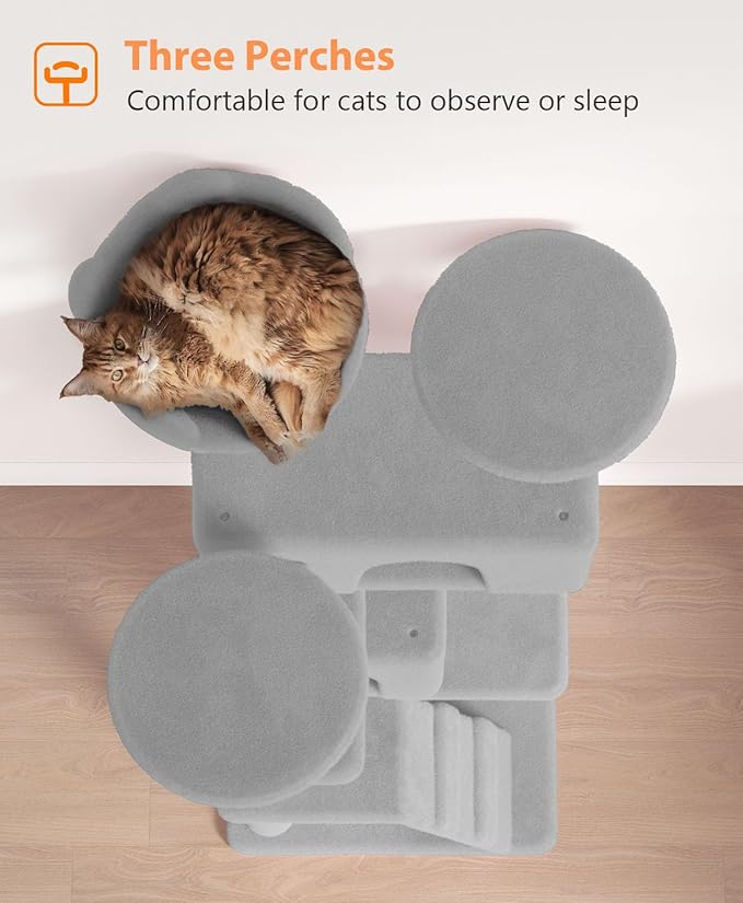 60'' Cat tree Tower for Indoor Cats Large Adult,Cute/Tall Modern Cat Tree for Big Cats 20 lbs,Plush Multi-Level Cat Condo with Scratching Posts,Dangling Ball for fun play(Light Gray, 60 inch)-Mewly Pet