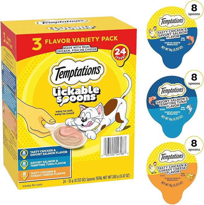 Temptations Lickable Spoons Adult Wet Cat Treat, 24 Spoons, Variety Pack-Mewly Pet